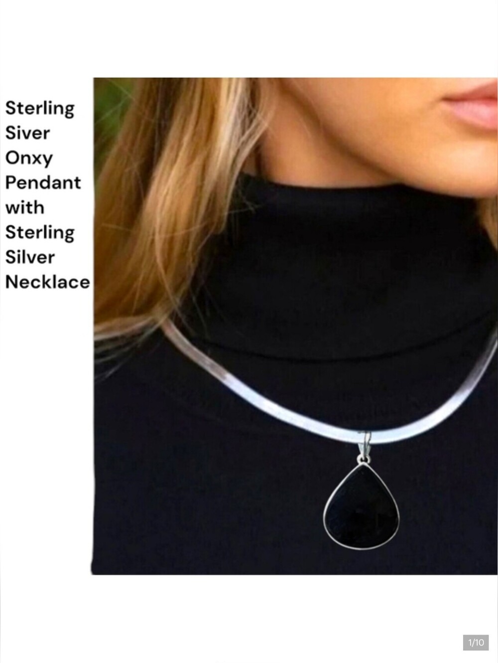 Sterling Siver Onyx Teardrop Pendant &  Necklace